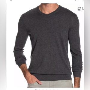 Theory wool Charcoal V-Neck Sweater men”s Sz L work Career professional business